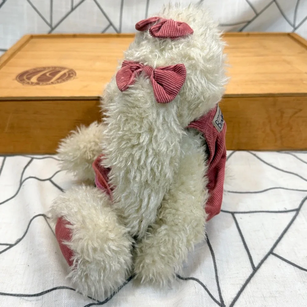 Boyds Bears Bearwear Plush Bunny Rabbit Cream Shaggy Fur Pink Corduroy Dress Bow